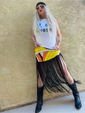 GEO PRINT FRINGE MAXI  SKIRT